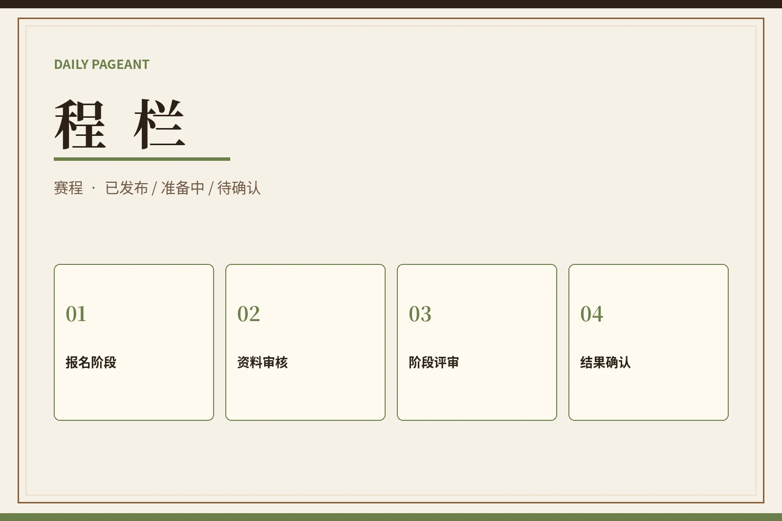 程栏:只发布已经确认的阶段状态,不编造具体日期